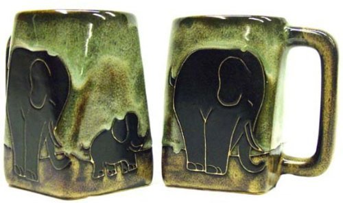 One (1) MARA STONEWARE COLLECTION - 12 Ounce Coffee Cup Collectible Square Bottom Dinner Mug - Elephant Design by Creative Structures