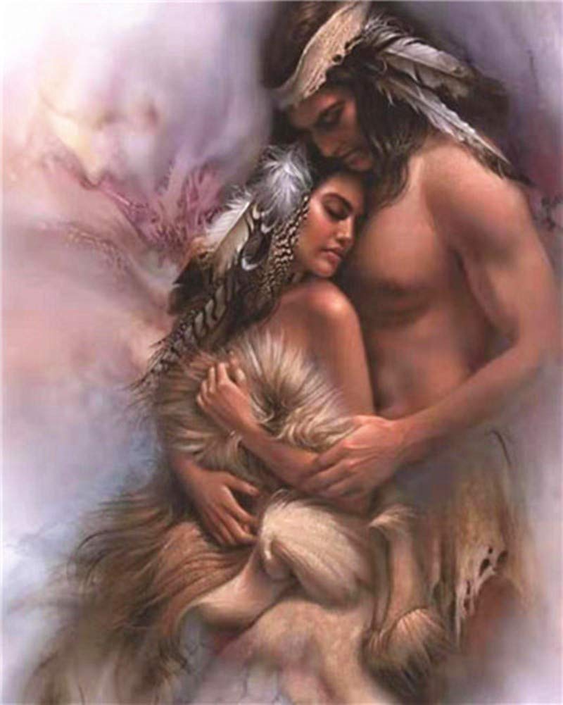 WOWDECOR Paint by Numbers Kits, DIY Oil Painting - Cat Indians Sailboat Waterfall Landscape 16x20 inch (Indians, Frameless)