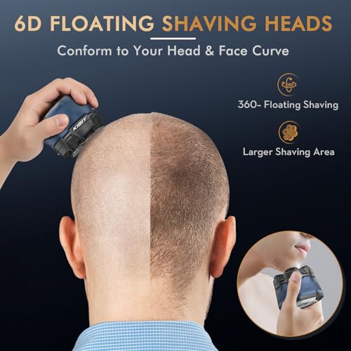 Bald Razor Men's Electric, Kibiy Head Shaver for Bald, IPX7 Waterproof Head Shaver for Bald, LED Display & Type-C Charge, Head Shavers, 6D Magnetic Head, Blue Grey