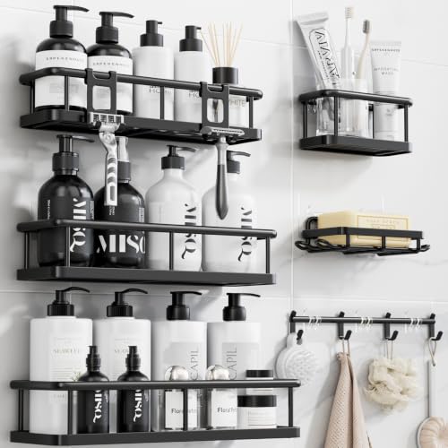 YASONIC Shower Caddy Adhesive, Rustproof Shower Organizer with Soap Holder, Large Capacity