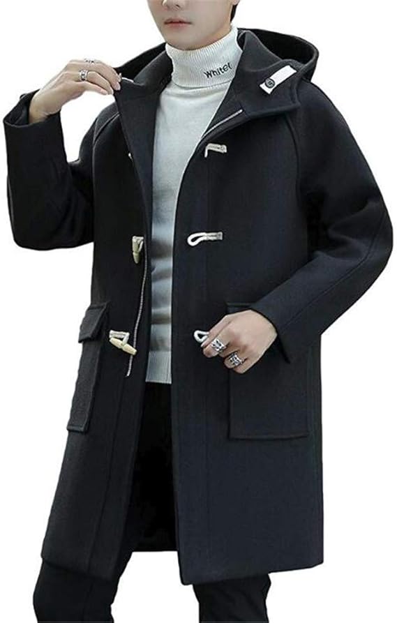 Amazon ダッフルコート チェスターコート ロングコート メンズ コート 秋冬 コート スリム 無地 カジュアル ファション フード付き 大きいサイズ 防寒 ブラック 2xl コート ジャケット 通販