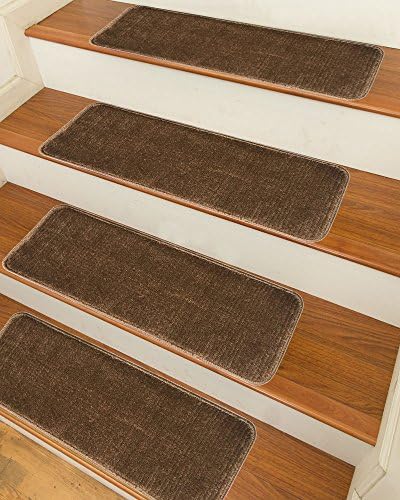 Sweethome Stores Non-Slip Shag Carpet Stair Treads, (9"X26")-7 Pack- Brown Solid