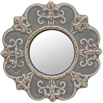 Stonebriar Decorative Round Antique Gray Ceramic Wall Mirror, Vintage Home Décor for Living Room, Kitchen, Bedroom, or Hallway