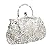 BMC Silver Beaded Sequin Design Metal Frame Kissing Lock Satin Clasp Interior Evening Clutch - Exuding Eloquence Collection