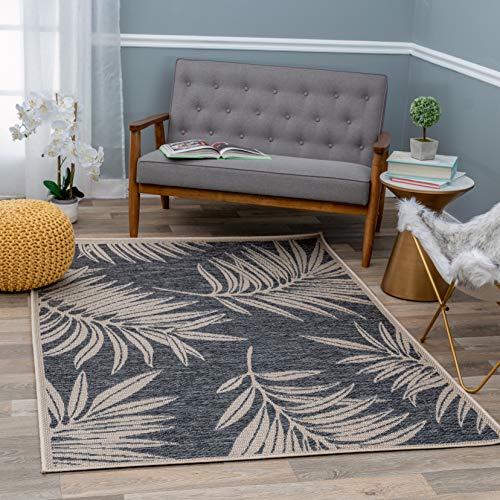 Rugshop Leaf Design Indoor/Outdoor Area Rug 7'10" x 10' Blue