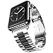 HUANLONG Apple Watch Band, Latest Solid Stainless Steel Metal Replacement 3 Pointers Watchband Bracelet with Double Button Folding Clasp for Apple Watch Iwatch (silver/black 42mm)