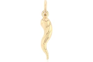 Ioka - 14K Yellow Gold Twisted Cornicello Italian Horn Charm Small Size Good Luck Pendant For Necklace or Chain