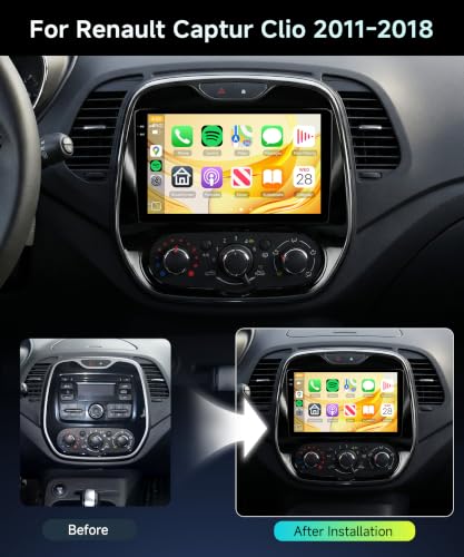 Rimoody 4G+64G Autoradio Android per Renault Captur Clio 2011-2018, 9" Touchscreen Schermo IN-Cell Radio con Carplay Android Auto Senza Fili FM/RDS/EQ Navi GPS WiFi Bluetooth Mirror Link Retrocamera