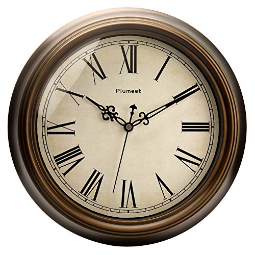 Plumeet Large Retro Wall Clock 13'' Non Ticking Classic Silent Metal
