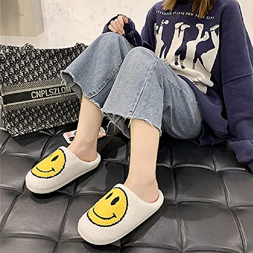 slefancy Smile Face Slippers Women\'s Men\'s Comfy Warm Retro Soft Plush House Shoes Slip-On Cozy Indoor Outdoor Couples Slippers for Winter Soft Cushion Non-slip Fluffy Slides Slippers