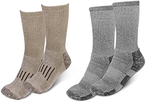 Pgaoterdoor Unisex Wool Socks Thick Warm For Camping Ski Walking Hiking Outdoor Work,2 Pairs (gray/brown, L)