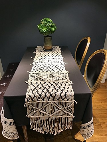 RISEON Bohemia Handmade Natural Macrame Table Runner, macrame table placement, Macrame table Centerpiece, Bed Runner Wedding Home Boho Decor (13.7"W x 86"L) - Thumbnail 3