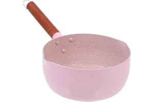 BUTIFULSIC Aluminium Soup Pot 18cm Pink Japanese-Style Milk Pot Food Cooking Pan Without Lid with Wooden Handle