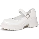 Gemialle Women's Mary Janes Platform Chunky Block Heels Work Wedding Shoes Ankle Strap Gothic Lolita Oxfords Classic Comfortable Uniform Dress Shoes