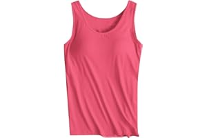 SHOPESSA Womens Tank Tops with Built in Bra Solid Color Basic Summer Tank Tops Cute Loose Fitting Scoop Neck Tank Tops