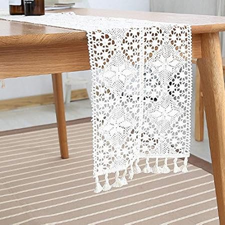 Chemin De Table En Macrame De Coton Elegant Avec Des Glands