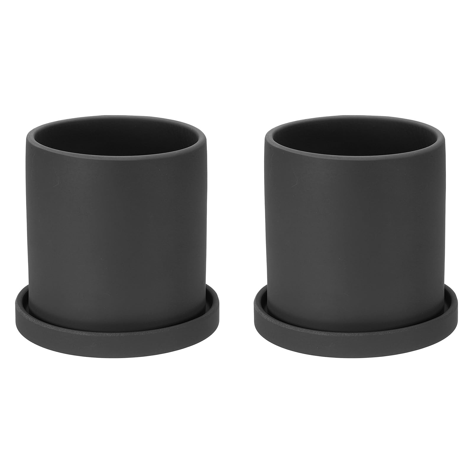PATIKIL 4.3 Inch Ceramic Plant Pots, 2 Pack Modern Flower Planters with Drainage Holes and Tray for Decorate Home Indoor Plants Succulent Herb, Black