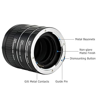 JJC Metall Autofokus-Zwischenringe (AF) mit TTL-Belichtung für Makrofotographie 12mm, 20mm und 36mm (Passen für Canon EOS EF/