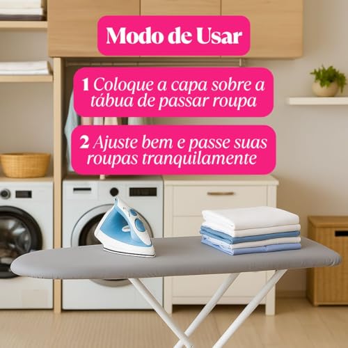 Capa para Tábua de Passar Roupa Forro Térmico Ajustável Regulável Universal Grande Liso Cinza 1,40m x 0,50m