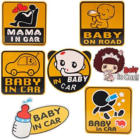 YINASI 6PCS Baby in Car/Baby on Road Sign, Decal Reflective Vehicle Car Sign Sticker Bumper for New Parents, Waterproof Baby Safety Car Sticker with 1PC Mama in Car Sticker