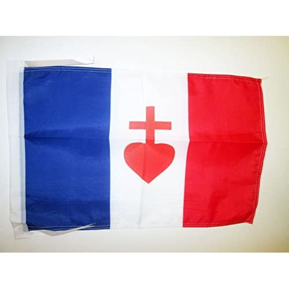 AZ FLAG - France Sacred Heart of Jesus Flag - 18'' x 12'' - 100% Polyester French catholic Small Banner with Two Cords - Fade Resistant - Vivid Colors - 18x12 in - 45x30 Cm — image 1