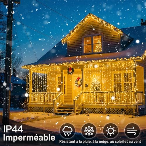 Joycome Light Curtain, 6 x 3 m, 600 LEDs, Mains Powered Light Curtain, 8 Modes String Lights for Interior, Outdoor, Wall, Bedroom, Ceiling, Balcony, Wedding Decoration – Warm White