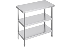 VEVOR Stainless Steel Food Prep Table, 18 x 36 x 34 Inch Commercial Kitchen Worktable, with 2 Adjustable Undershelf, Heavy Du