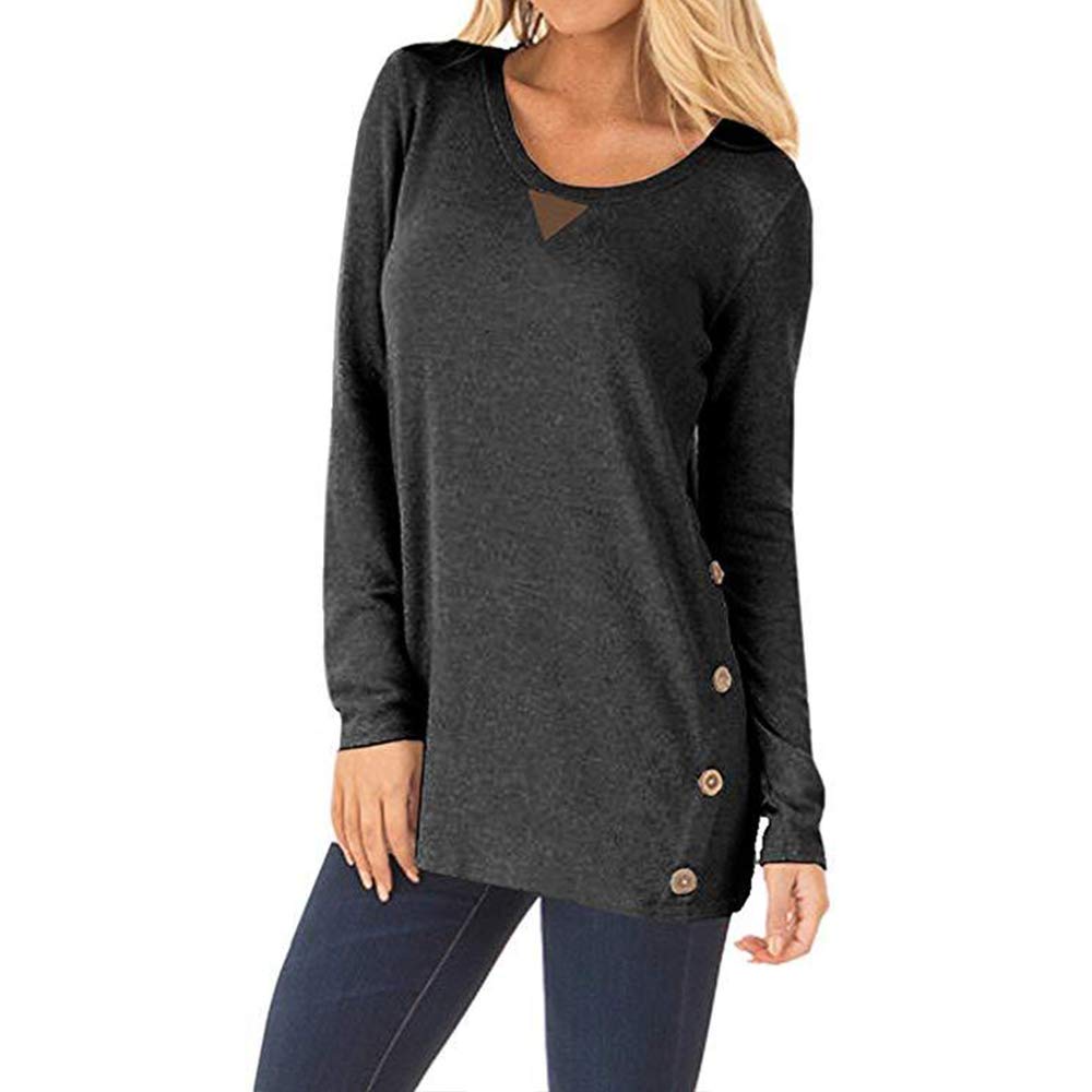 Womens Long Sleeve Casual Faux Suede Loose Tunic Button Blouses Shirt Tops M