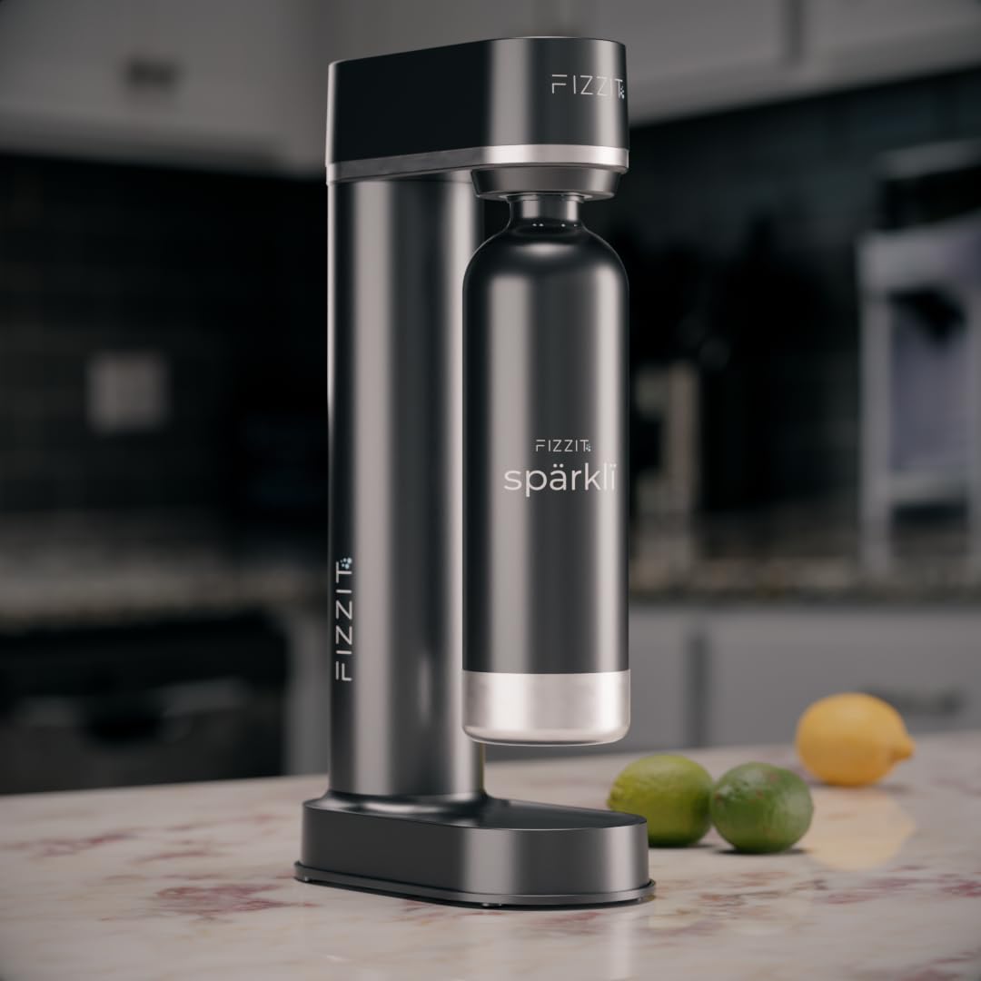 Fizzit Spärklï Carbonated Water Soda Maker with Stainless Steel Bottle Included,Dishwasher Safe (Sparkli-Black)
