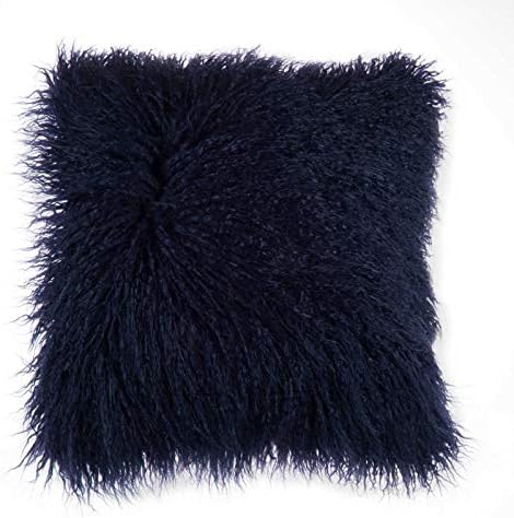 Ploywipada Throw Pillow Mongolian Faux Fur Square Navy Acrylic Cover Polyester Fill Sofa Cushion Decorative 18"x18"