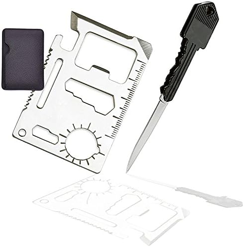 WILD COTTAGE Key Shaped Folding Pocket Knife With a Gift Stainless Steel Card Size Survival Kit Multi Tool (T5514)