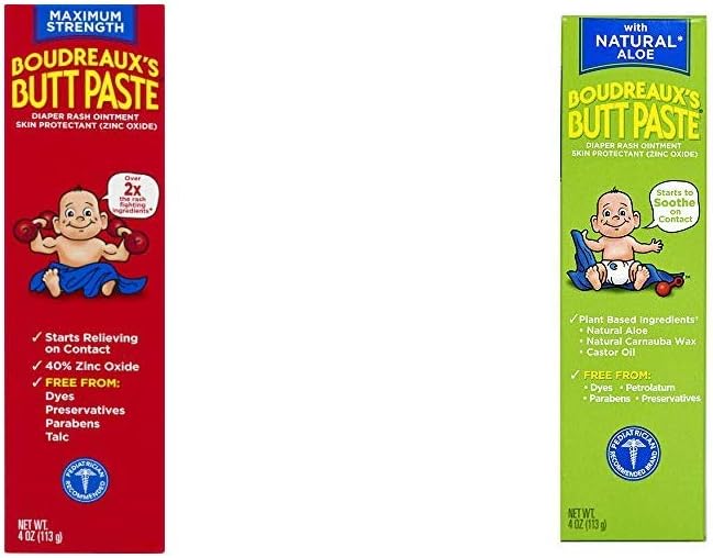 Boudreaux's Butt Paste Diaper Rash Ointment Variety Pack (1-4 oz Maximum Strength, 1-4 oz Natural Aloe)