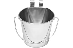 AASPIRE PETS 1 quart Stainless Steel Flat Sided Bucket with Dual Hooks | 0.25 gal Durable Food & Water Bowl for Dog Cat Bird & Small Animals | Fits kennel Cage Critter Crate | Hanging Utility Pet Pail