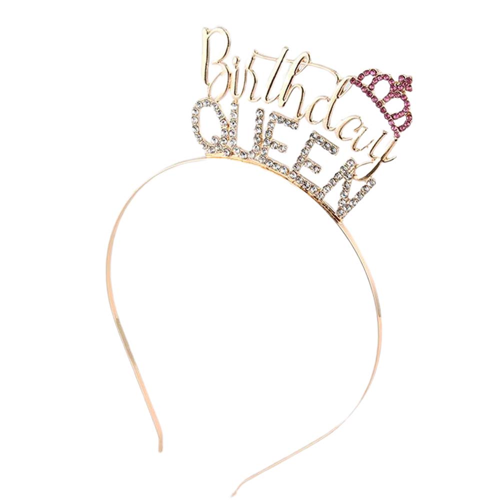 Amosfun Birthday Headband Crown Tiaras Crystal Headpiece Party Hair Accessories Party Supplies Birthday Queen (Gloden)