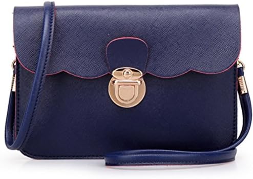edfamily Women Mini Handbag Cross Pattern Leather Crossbody Shoulder Bag Cellphone Pouch(Blue)
