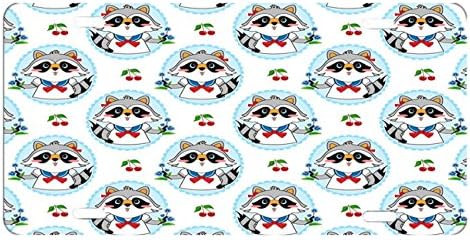 DQVWGK Sweet Cartoon Smiling Raccoon Girl With Flower Custom Aluminum License Plate Frames Cover For Car License Plate Cover With 4 Holes Car Tag 6"x12"