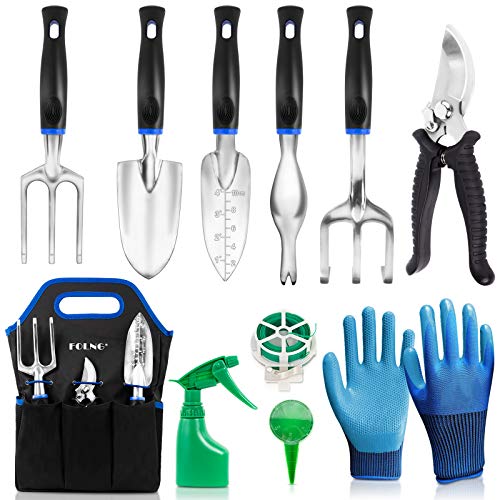 FOLNG Garden Tool Set, 12 Pieces Heavy Duty Gardening Tools with Non