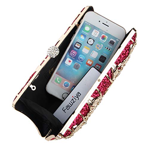 Fawziya Glitter Formal Floral Purses For Women Evening Clutch Bag-Fuchsia - Thumbnail 4