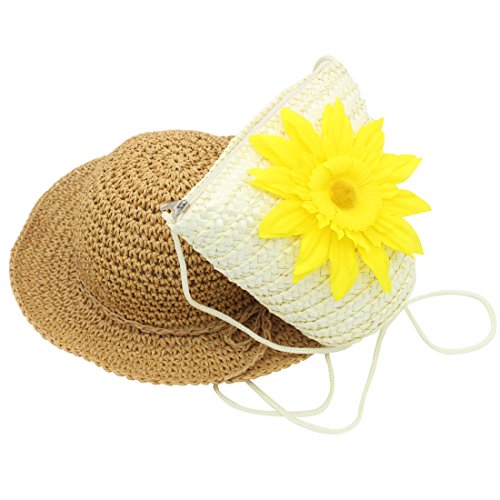 YOPINDO Girl Hat Purse Set Straw Sun Hat Floppy Summer Beach Cap with Hand Bag