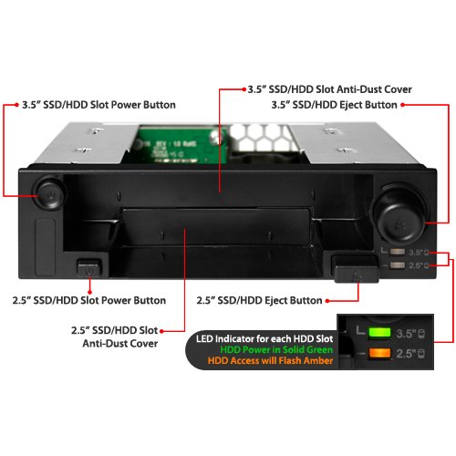 ICY DOCK DuoSwap MB971SP-B 5.25 Inch Hot Swap Drive Caddy / Docking for 2.5 Inch & 3.5 Inch SATA Hard Drive/SSD