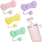 GAISHION 4 pcs Cute Bow Straw Covers Cap Toppers Tips Compatible with Stanley 40/30 oz Tumbler Cups,Reusable Cute Silicone Straws Lids Protectors for 0.4 in/10mm Stanleys Cup Accessories