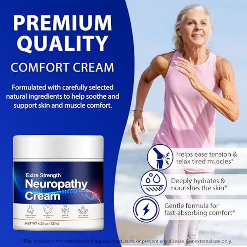 Extra Strength Neuropathy Relief Cream with Plant-Based Essential Oils - Soothes Nerve Discomfort, Muscle & Joint Pain, Deeply Hydrating with Aloe & Shea Butter, Non-Greasy & Non-Irritating, 120g