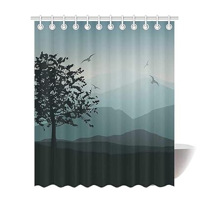 Amazon Com Shower Curtain Trees Mountains Waterproof Print