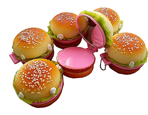 GoldenLiving168 Cute Hamburger Treats Folding Compact Pocket Cosmetic Keychain Mirror