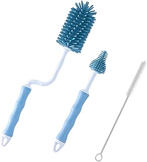 Flaschenbürste Set, Babyflaschenbürste Reiniger 360 ° Rotieren Langen Griff einfach zu Säubern, Milch Schlauchbürste Schnullerbürste Reinigungsset Spülbürsten für Plastikflaschen Glasflaschen (Blau)