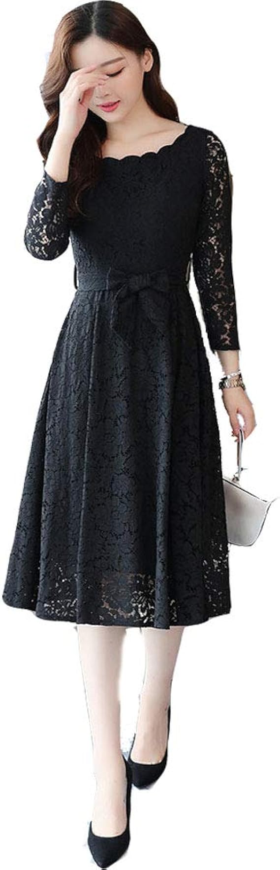 Amazon Kayaa 結婚式 ドレス レース フォーマル ワンピース 大きい サイズ ロング ミモレ丈 パーティドレス 大人 袖あり 二次会 披露宴 謝恩会 ワンピース お呼ばれ Ol 通勤 代 30代 40代 パーティードレス 通販