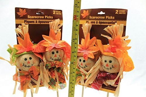 4 Count Smiling Scarecrows on Picks (Pack of 2) Leaves Artificial Autumn Maple Flower Leaf Thanksgiving Table Decorations Decor Decoration