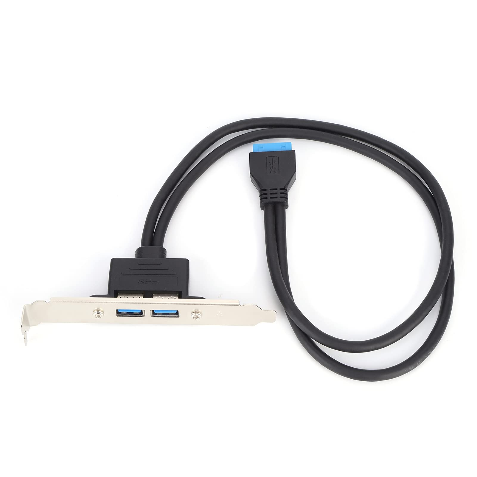 USB 3.0 Dual Port PCI Bracket Cable with 19Pin Standard Plug, USB 3.0 Internal Adapter Cable, Double USB Baffle Cable Motherboard 19 Pin to Dual Port A Female Extension Rear Panel Bracket(black)
