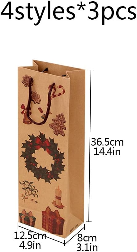 Wine Bottle Bags 12 Pack Christmas Kraft Paper Bottle Covers Bags Xmas Wine Gift Bags for Whiskey Spirits Champagne Brown Retail Bags with Handle for Wedding Housewarming Birthday Anniversary Gifting - Image 3