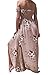 SVALIY Women Floral Off The Shoulder Split Chiffon Maxi Beach Dress Wedding Party (Khaki,Small)